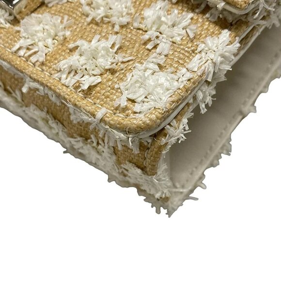 Auth JIMMY CHOO Lever Beige White Straw Leather Shoulder Bag - Picture 11 of 11